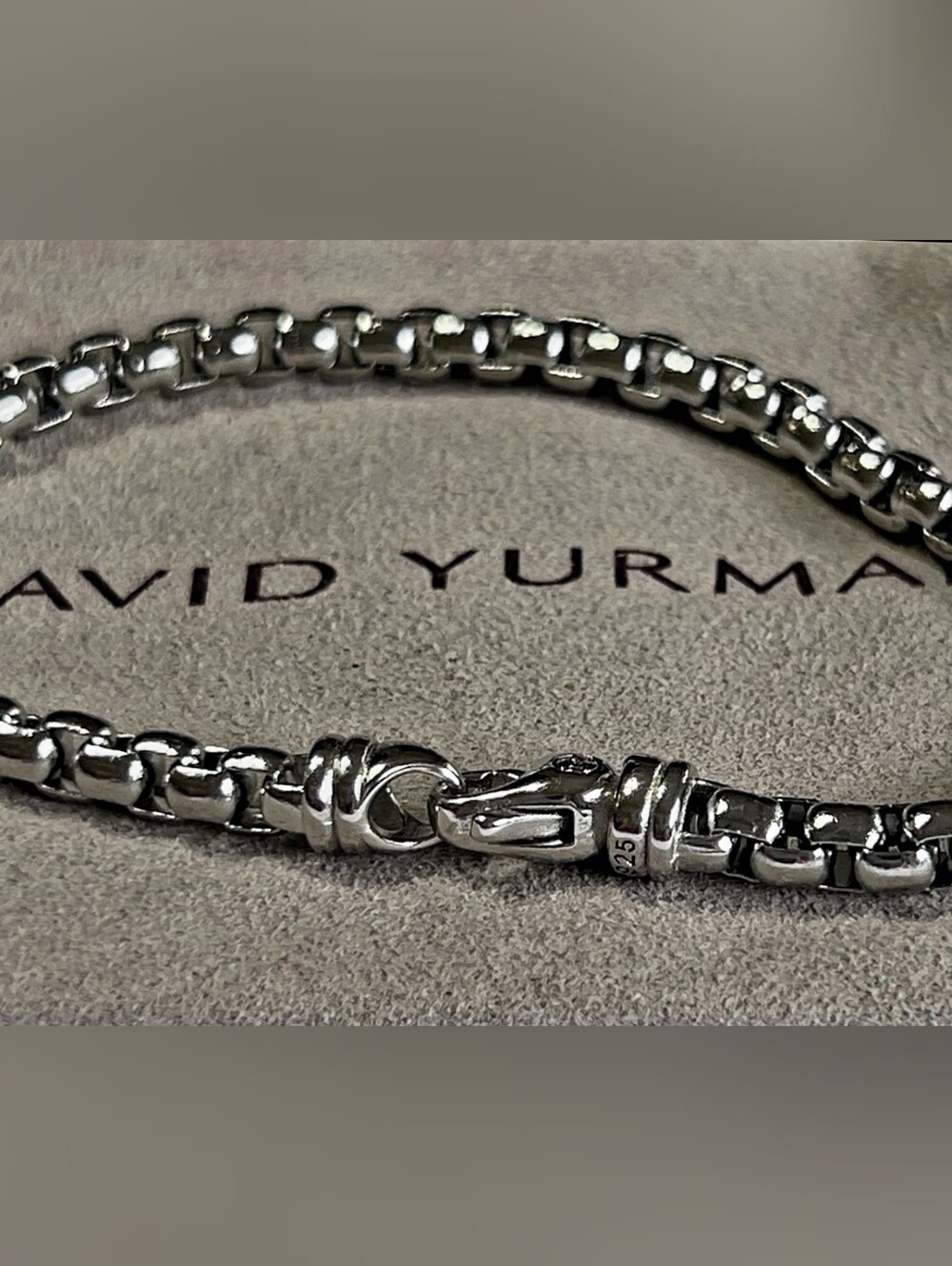 David Yurmab Sterling Silver Box Link 5mm Bracelet with Lobster Clasp